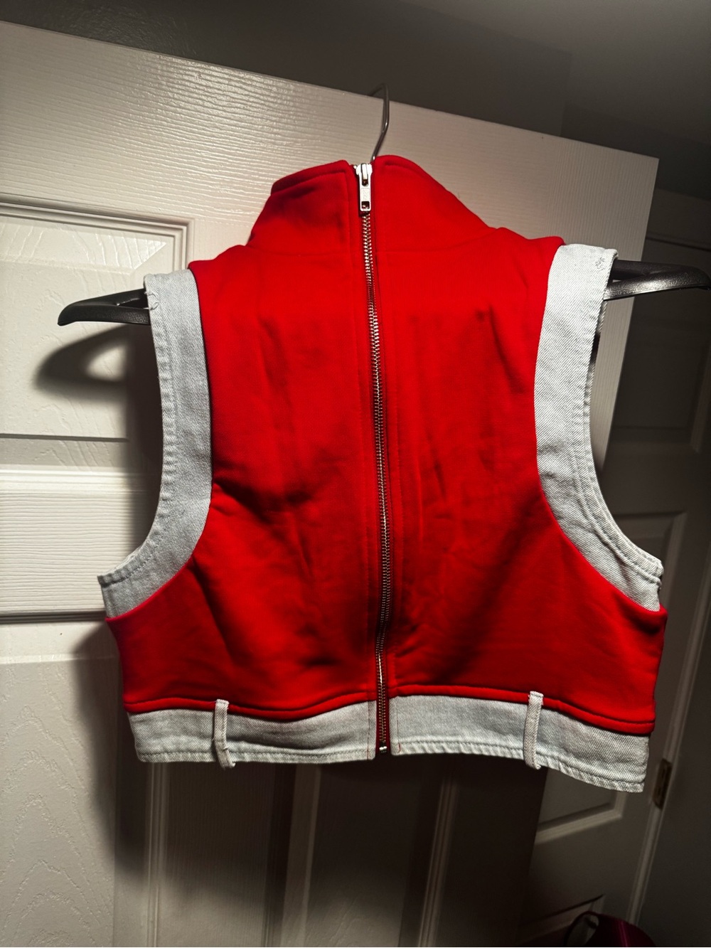 AKIRA Red Crop Tank with Light Blue Trim and Stripe Detail - Picture 4 of 4